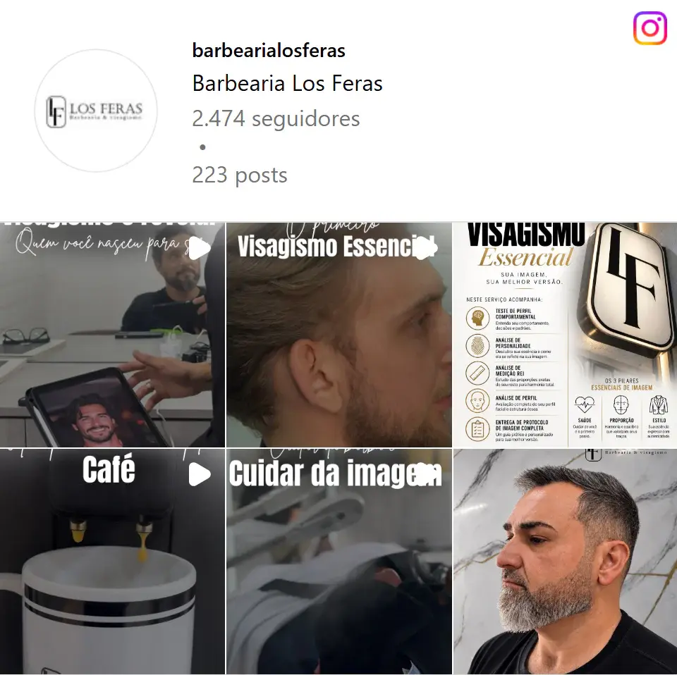 Perfil público da Barbearia Los Feras no Instagram, capturado em uma visualização mobile